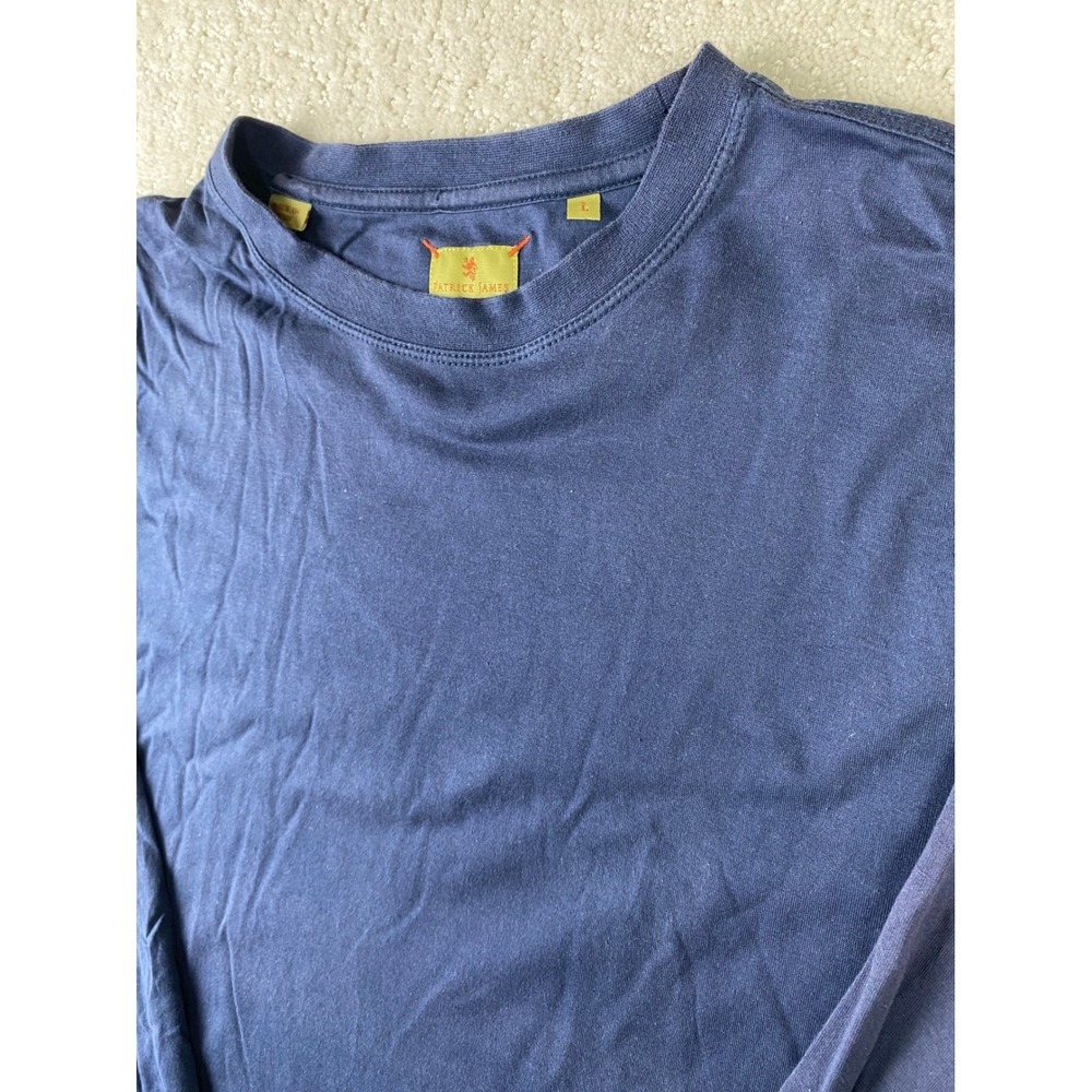 Patrick James Solid T-Shirt Mens L Navy Blue 100% Pima Cotton Preppy Long Sleeve
